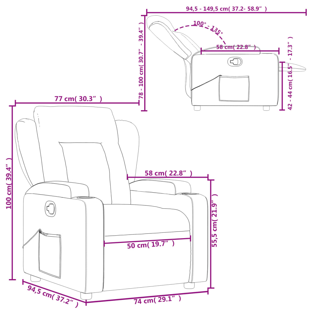 vidaXL Sillón reclinable de tela gris oscuro