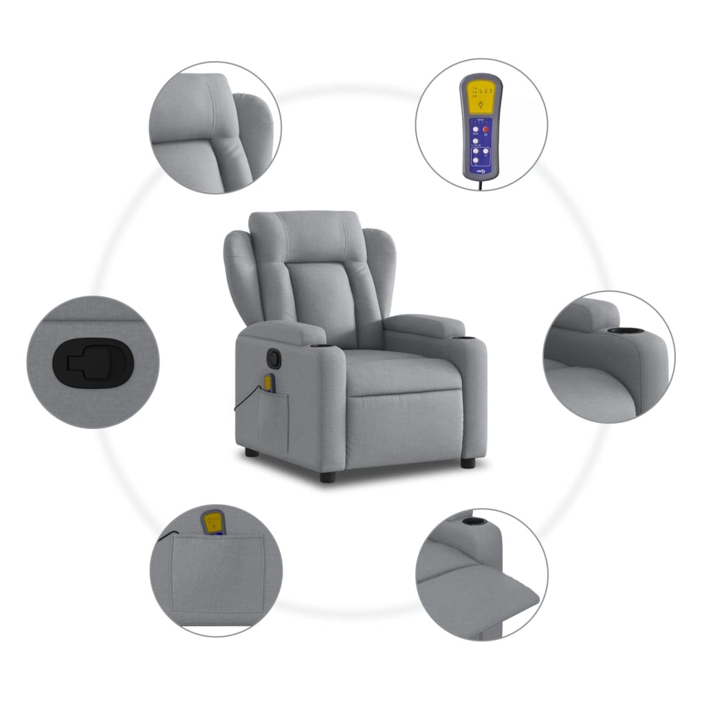 vidaXL Sillón reclinable de masaje de tela gris claro