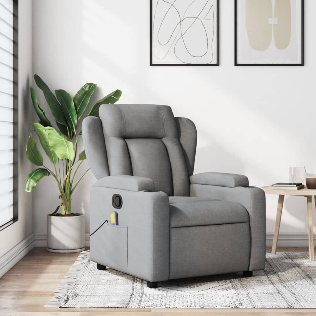 vidaXL Sillón reclinable de masaje de tela gris claro