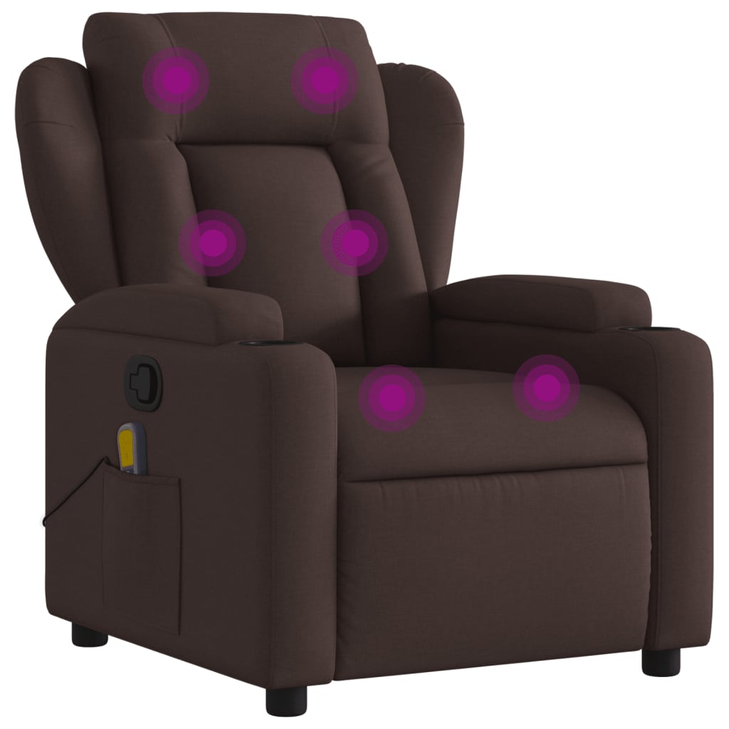 vidaXL Sillón de masaje reclinable de tela marrón oscuro