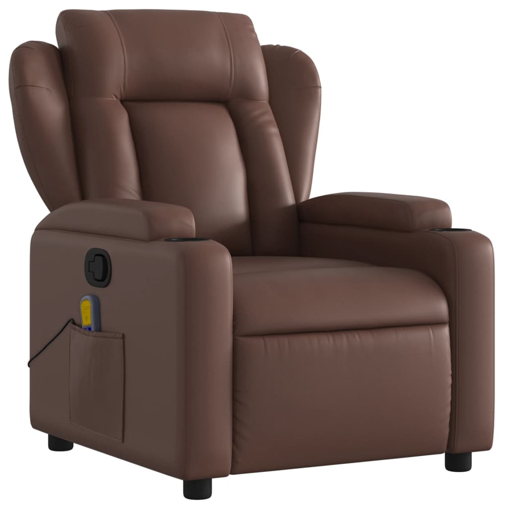 vidaXL Sillón de masaje reclinable cuero sintético marrón