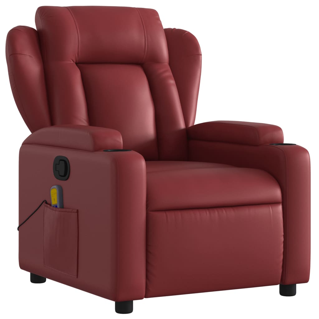 vidaXL Sillón de masaje reclinable cuero sintético rojo tinto