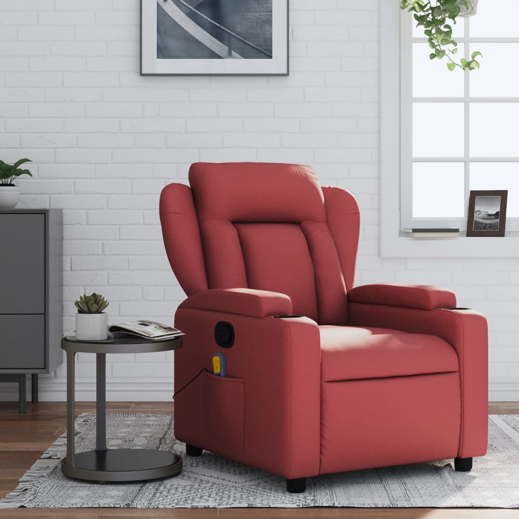 vidaXL Sillón de masaje reclinable cuero sintético rojo tinto