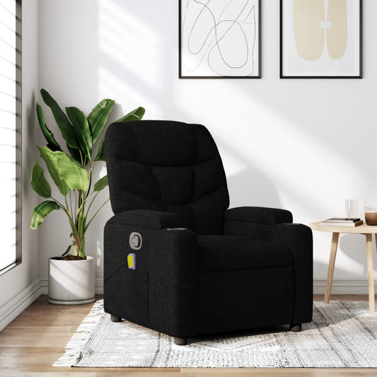 vidaXL Sillón reclinable de masaje de tela negro