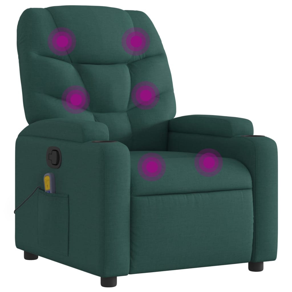 vidaXL Sillón de masaje reclinable de tela verde oscuro