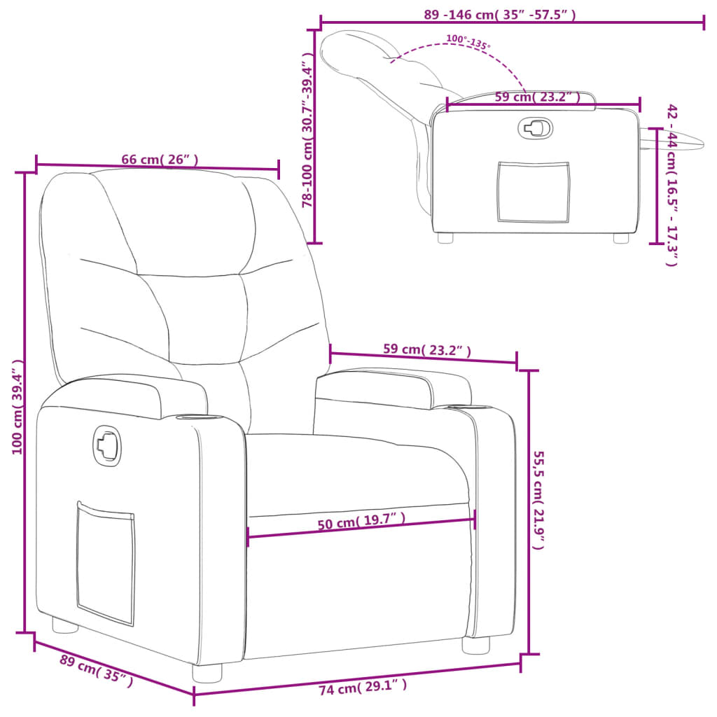 vidaXL Sillón reclinable de cuero sintético negro