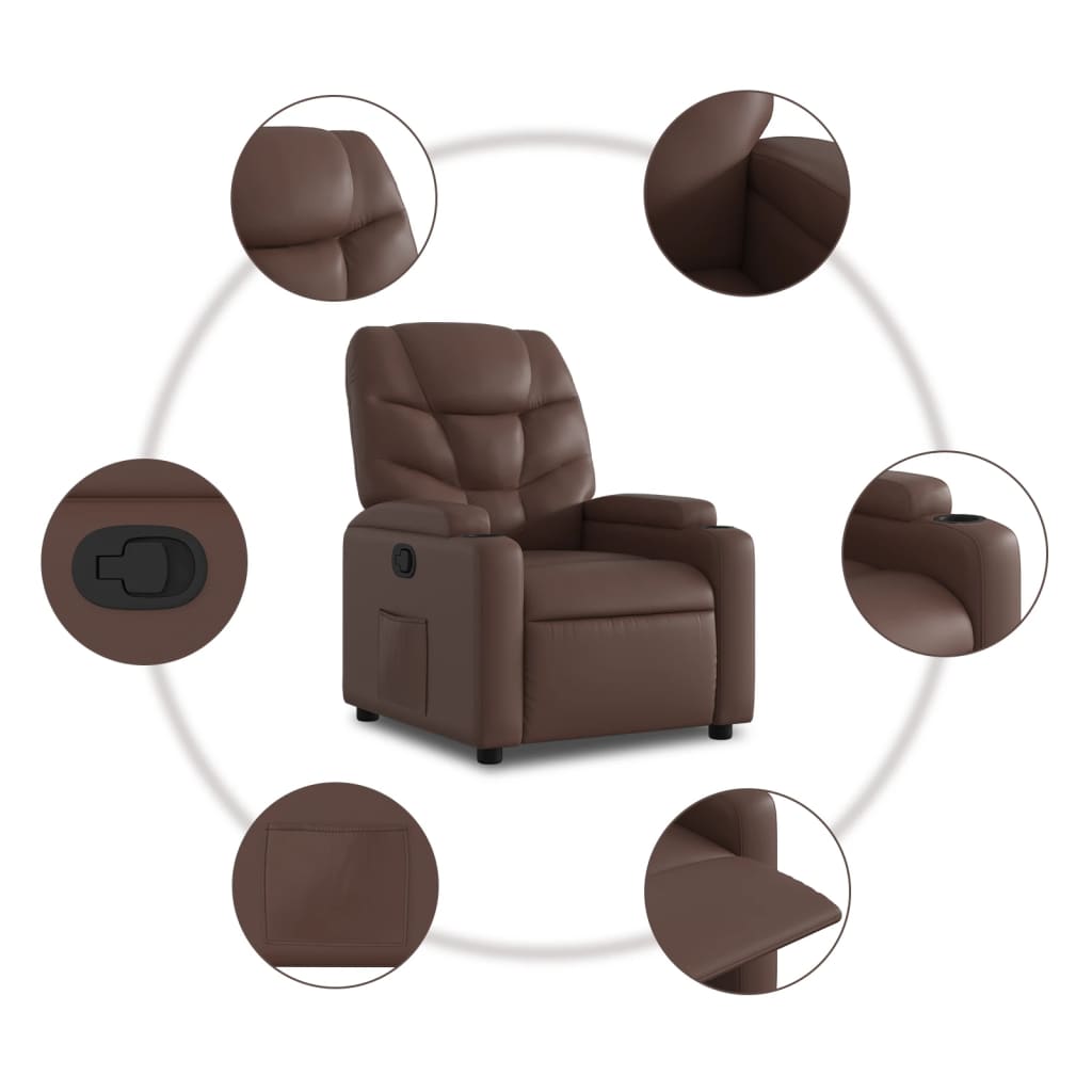 vidaXL Sillón reclinable de cuero sintético marrón