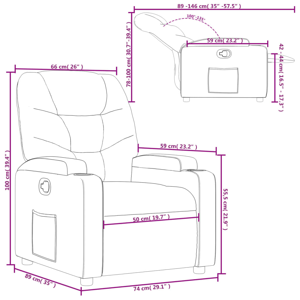 vidaXL Sillón reclinable de cuero sintético marrón