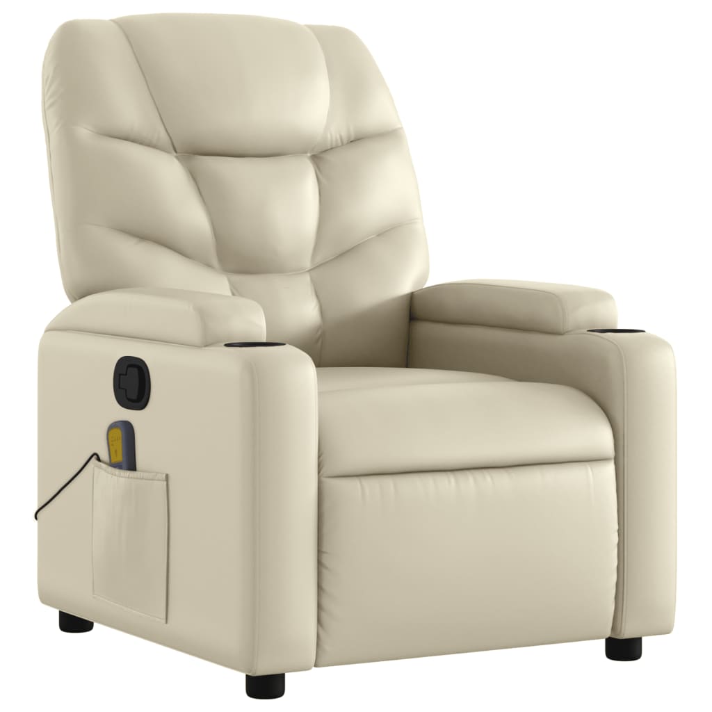 vidaXL Sillón reclinable de masaje cuero sintético crema