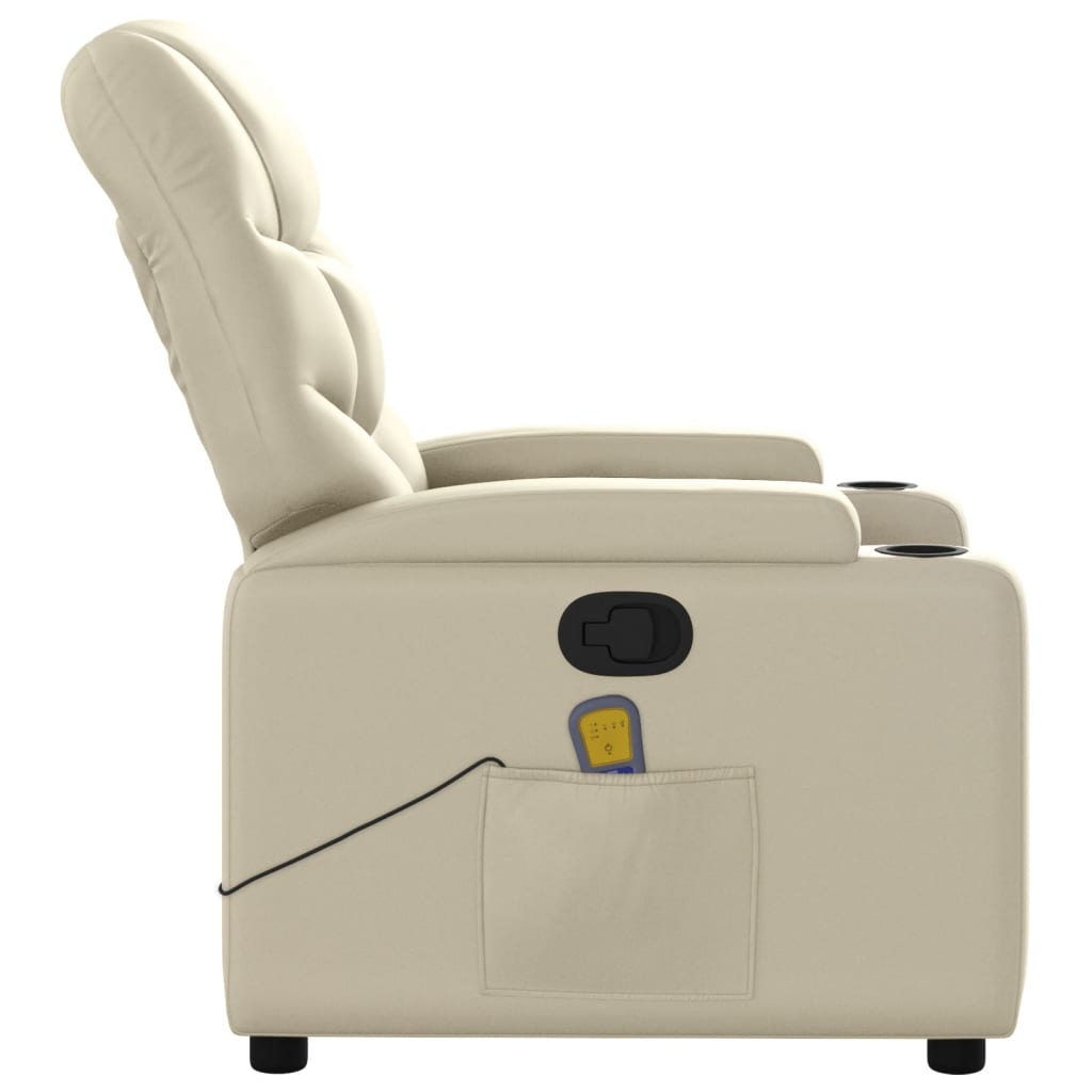 vidaXL Sillón reclinable de masaje cuero sintético crema