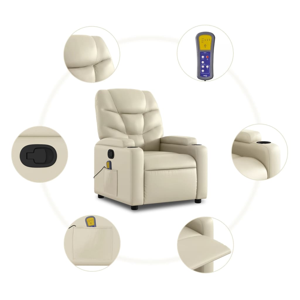 vidaXL Sillón reclinable de masaje cuero sintético crema