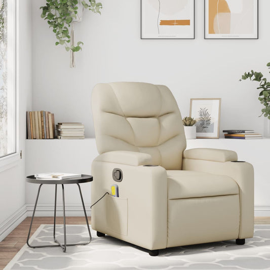 vidaXL Sillón reclinable de masaje cuero sintético crema