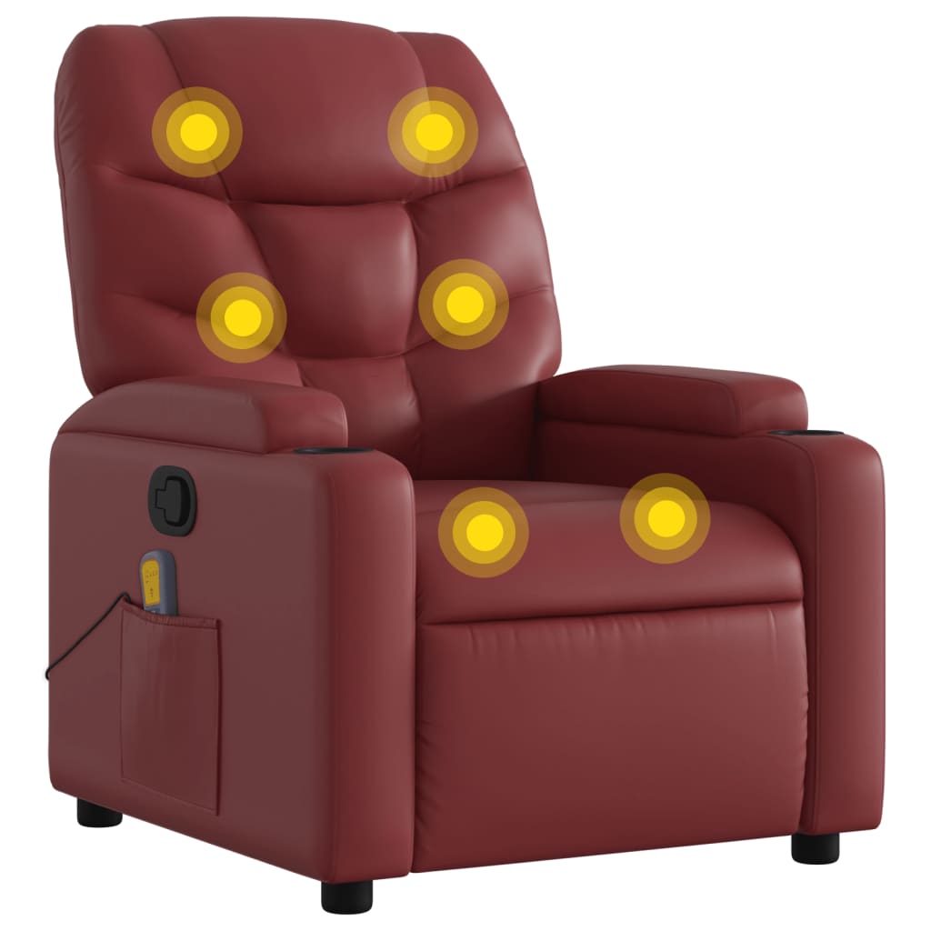 vidaXL Sillón de masaje reclinable cuero sintético rojo tinto