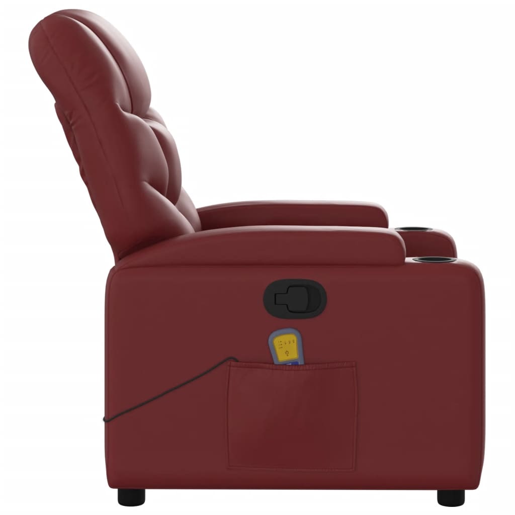 vidaXL Sillón de masaje reclinable cuero sintético rojo tinto