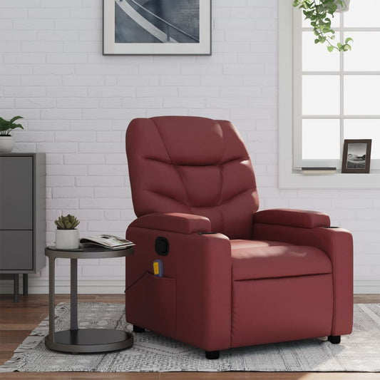 vidaXL Sillón de masaje reclinable cuero sintético rojo tinto