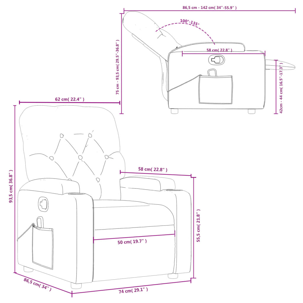 vidaXL Sillón de masaje reclinable de tela gris oscuro