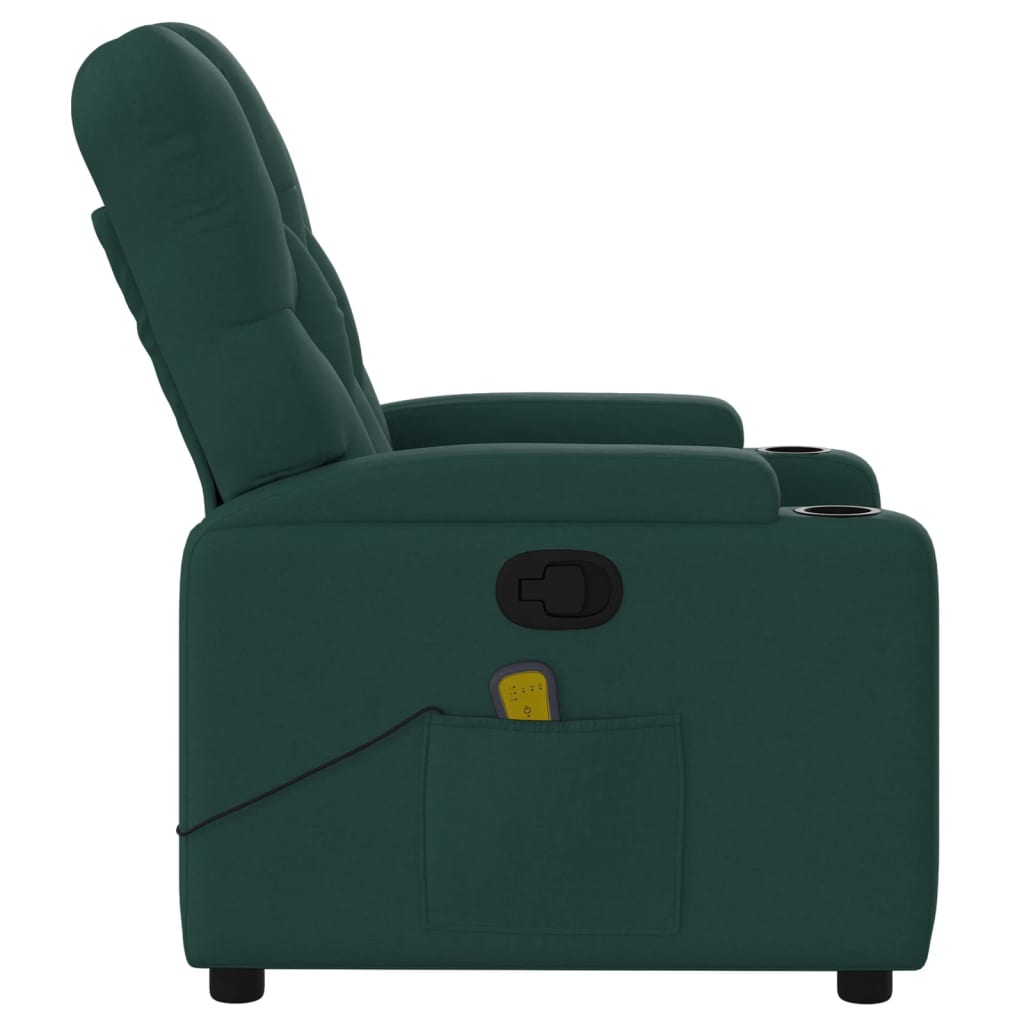 vidaXL Sillón de masaje reclinable de tela verde oscuro