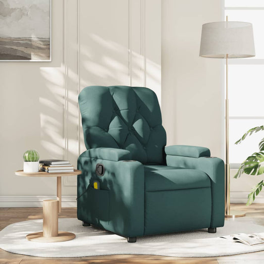 vidaXL Sillón de masaje reclinable de tela verde oscuro