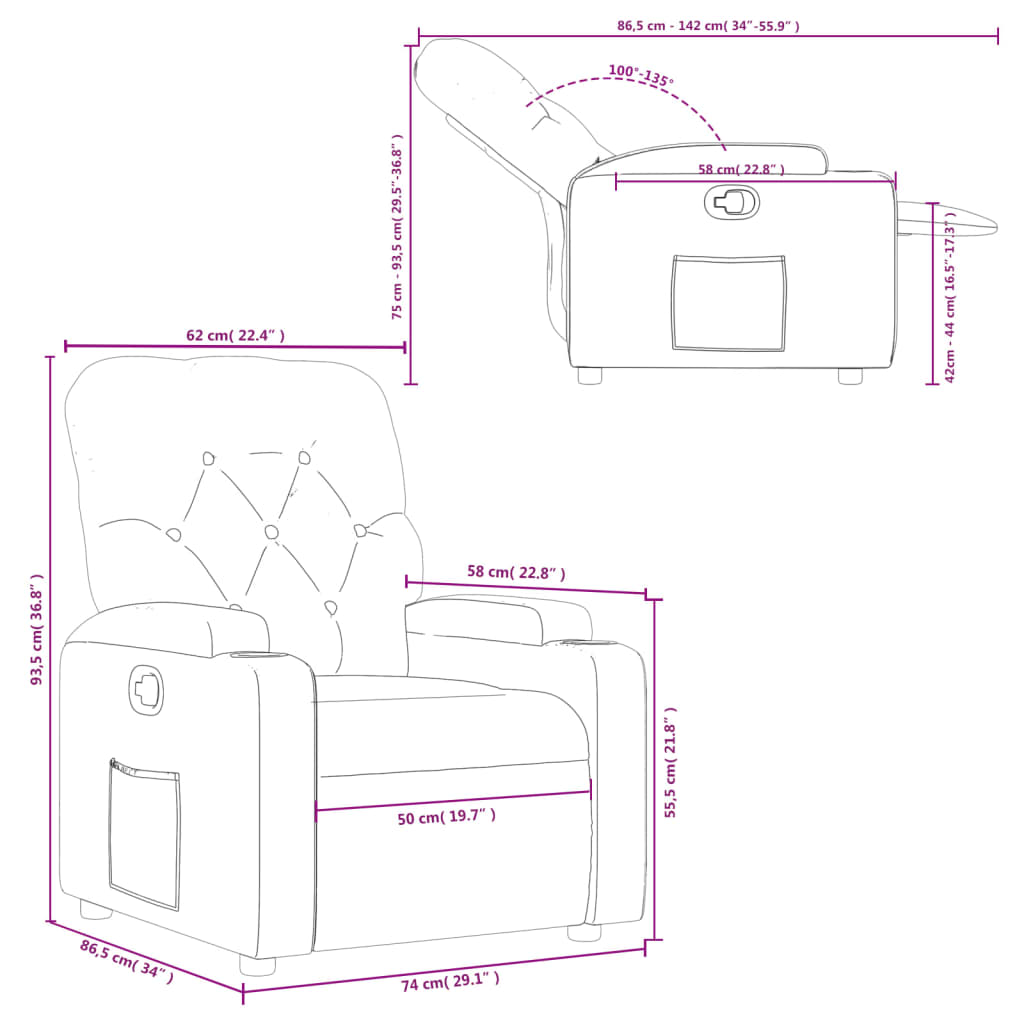 vidaXL Sillón reclinable de cuero sintético negro