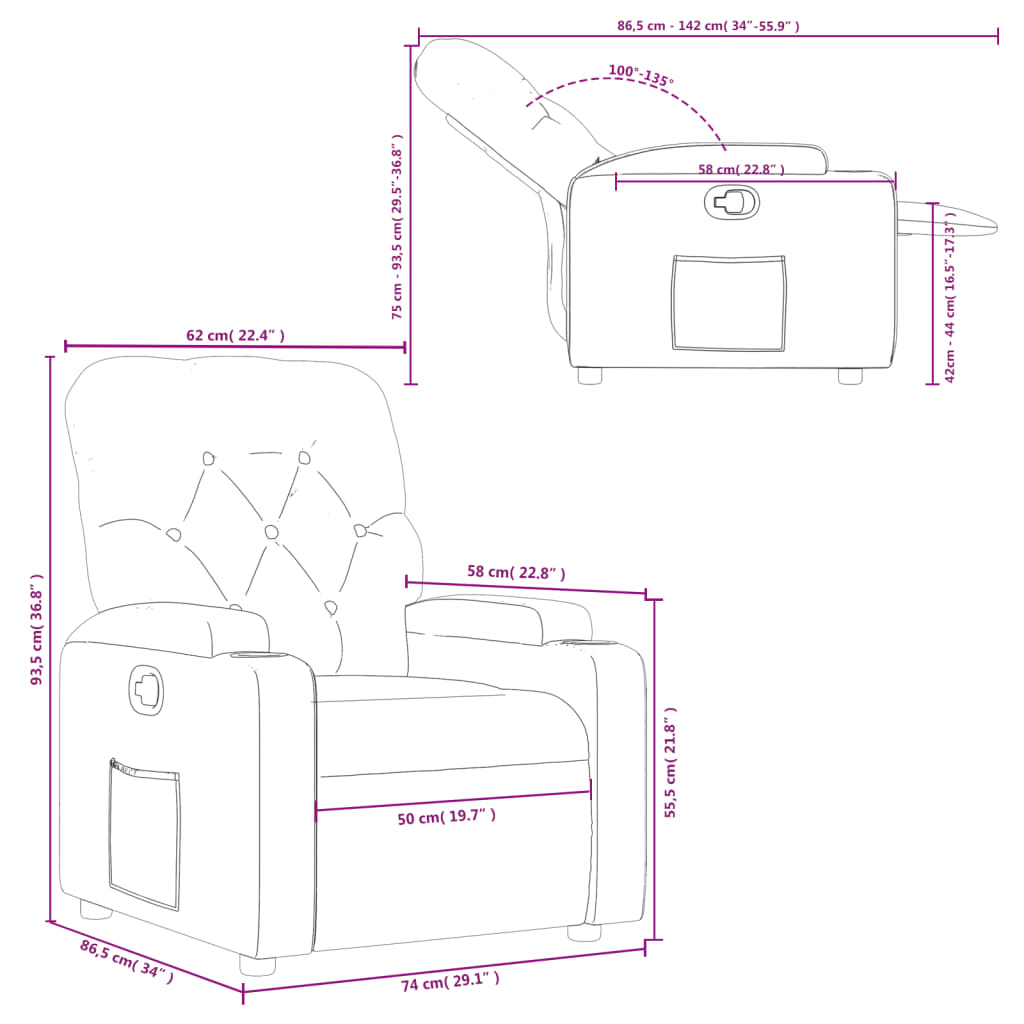 vidaXL Sillón reclinable de cuero sintético rojo