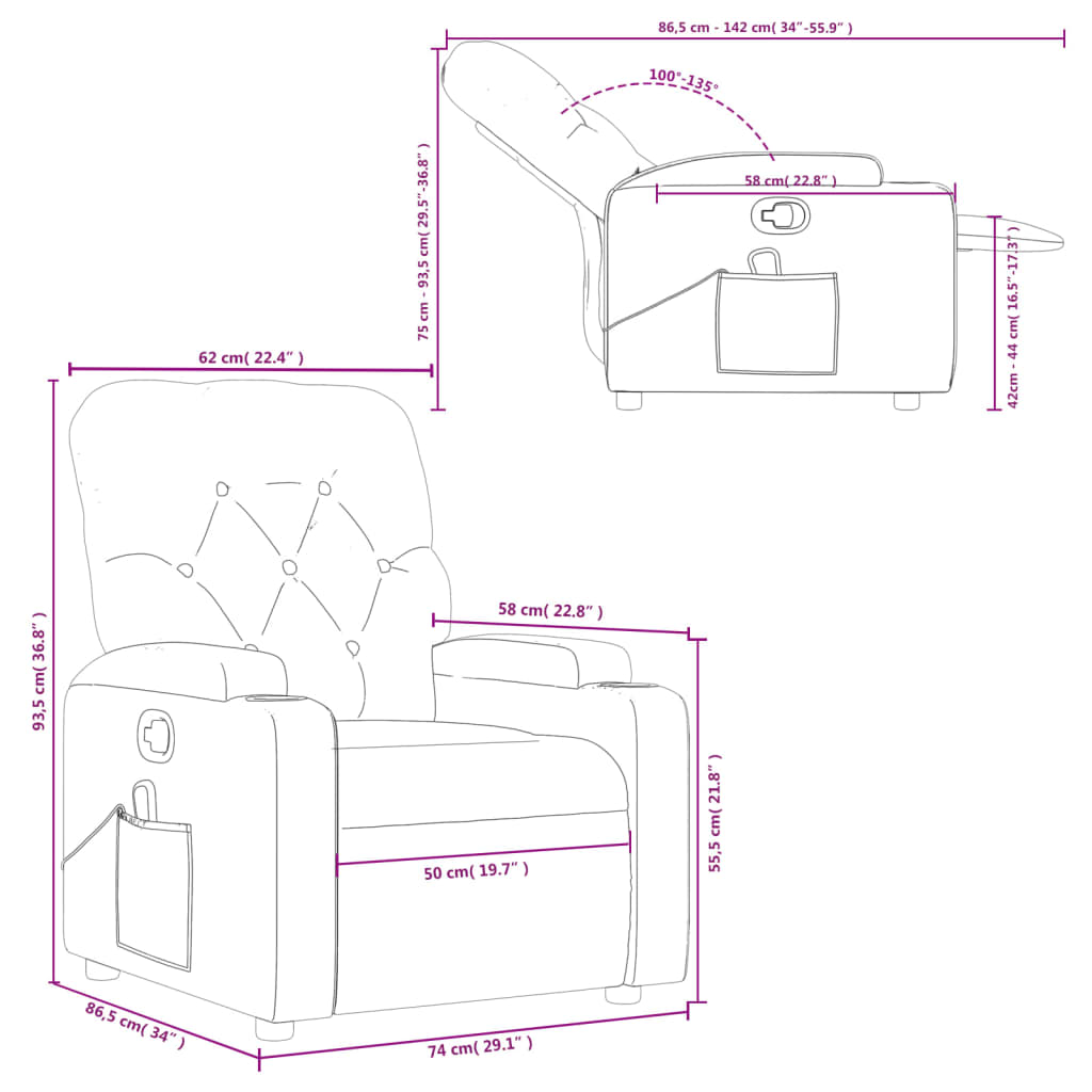 vidaXL Sillón de masaje reclinable cuero sintético negro