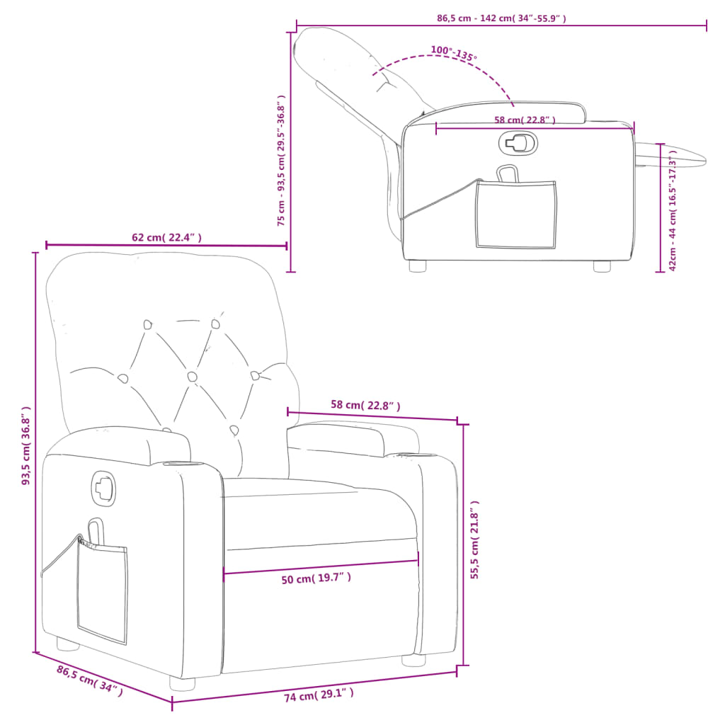 vidaXL Sillón de masaje reclinable cuero sintético rojo