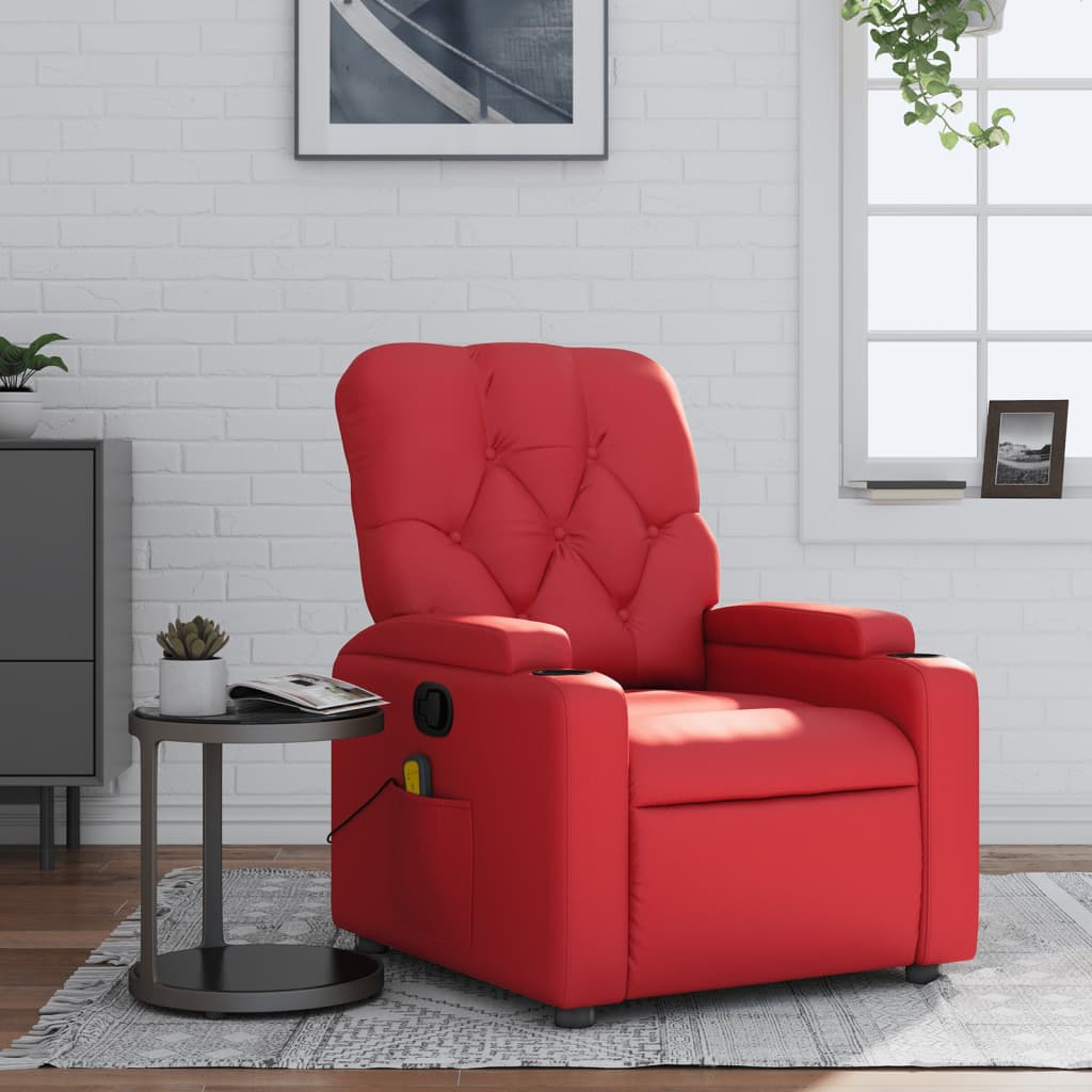 vidaXL Sillón de masaje reclinable cuero sintético rojo