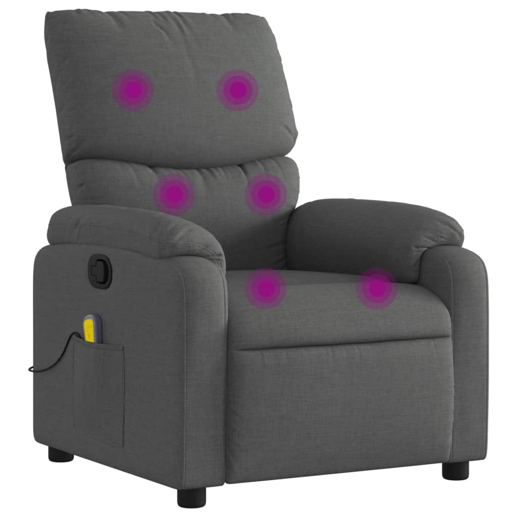 vidaXL Sillón de masaje reclinable de tela gris oscuro