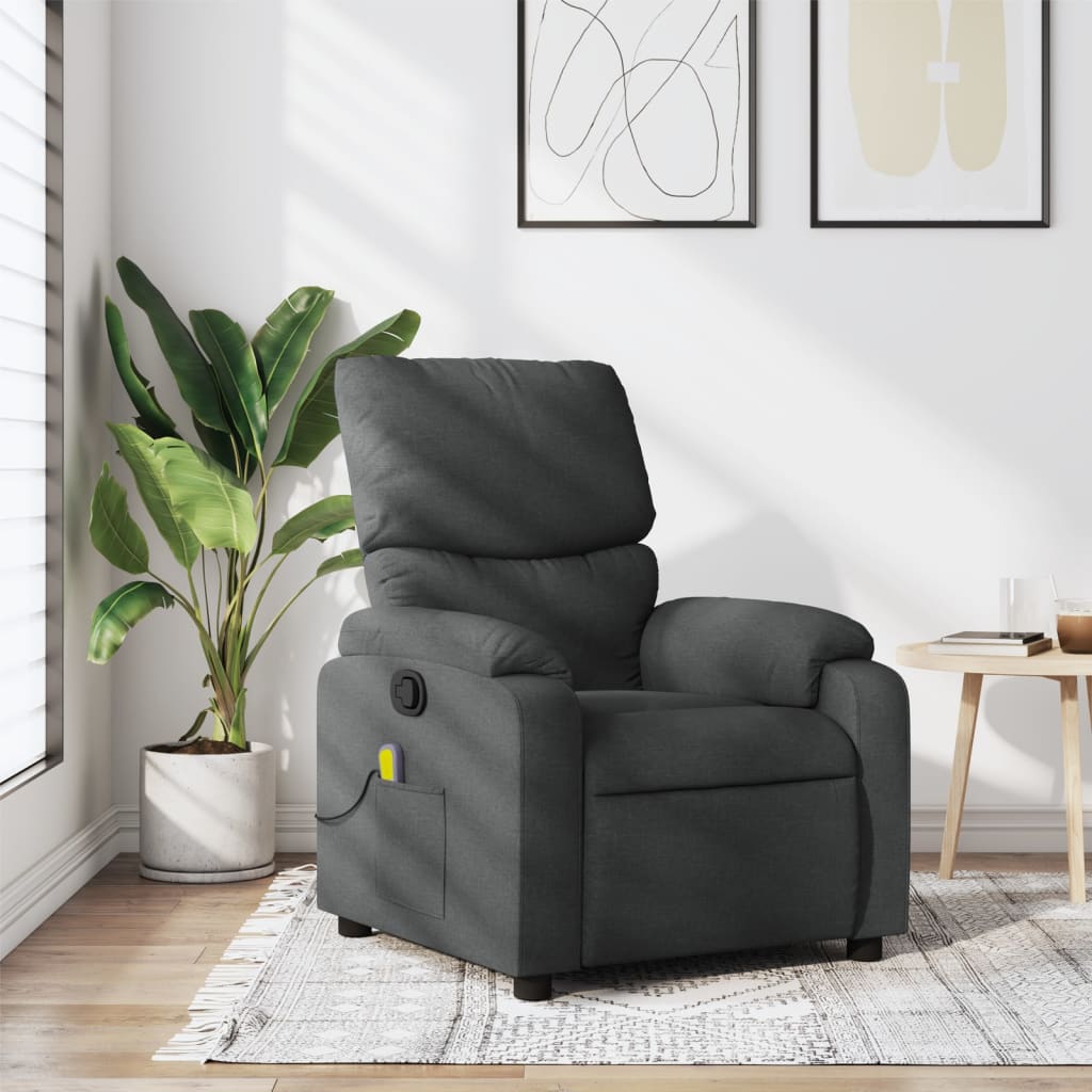 vidaXL Sillón de masaje reclinable de tela gris oscuro