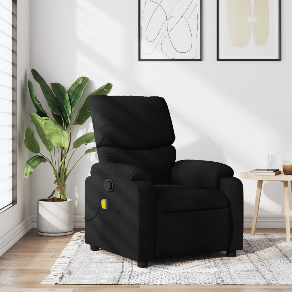 vidaXL Sillón reclinable de masaje de tela negro