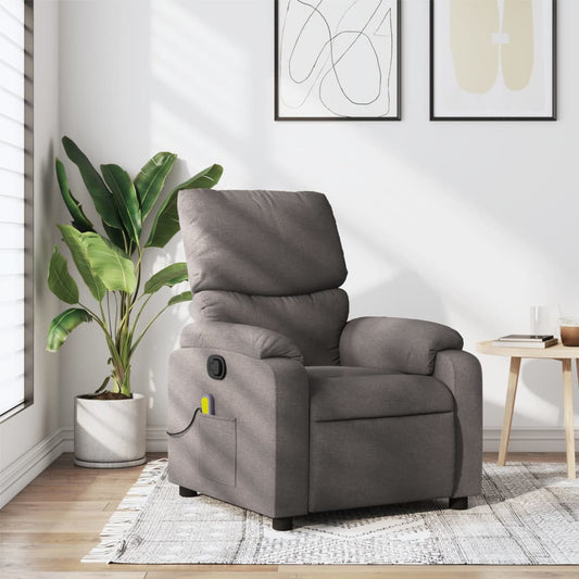 vidaXL Sillón de masaje reclinable de tela gris taupé