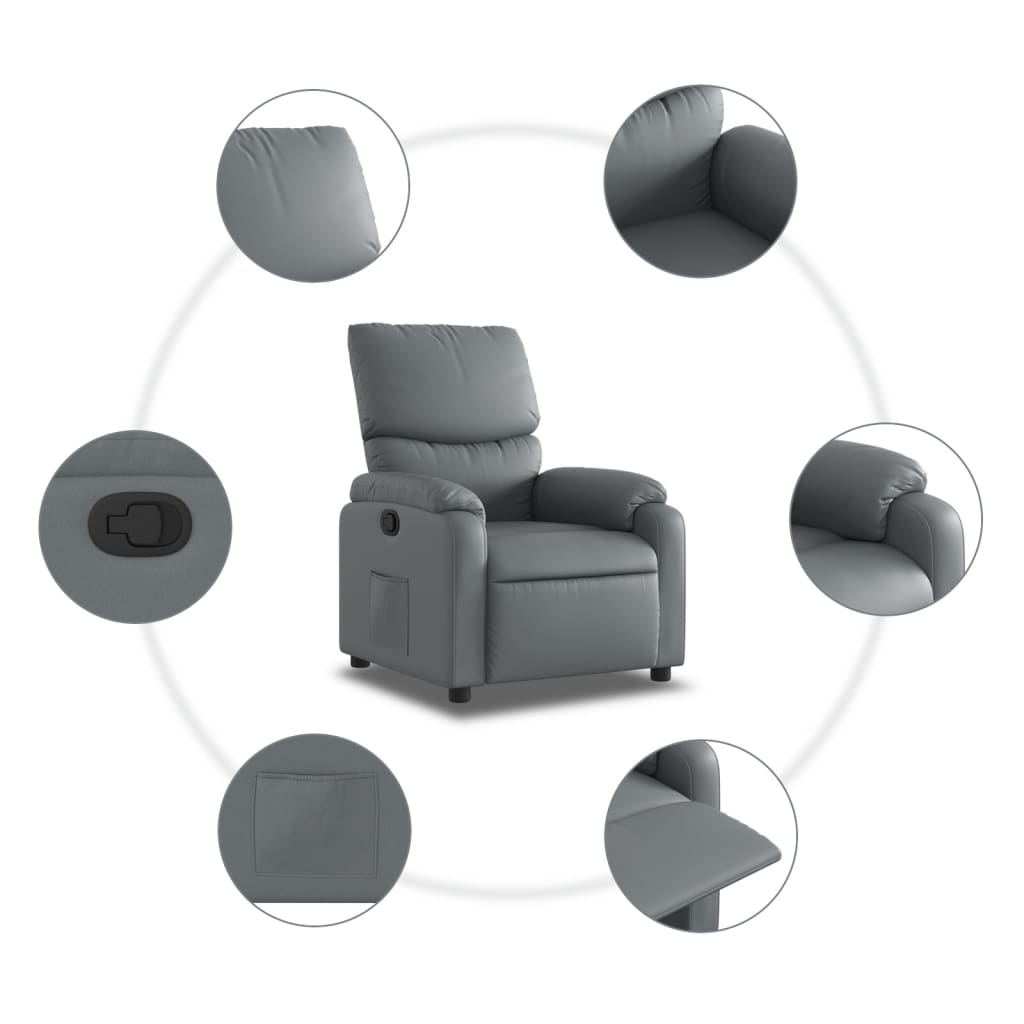 vidaXL Sillón reclinable de cuero sintético gris