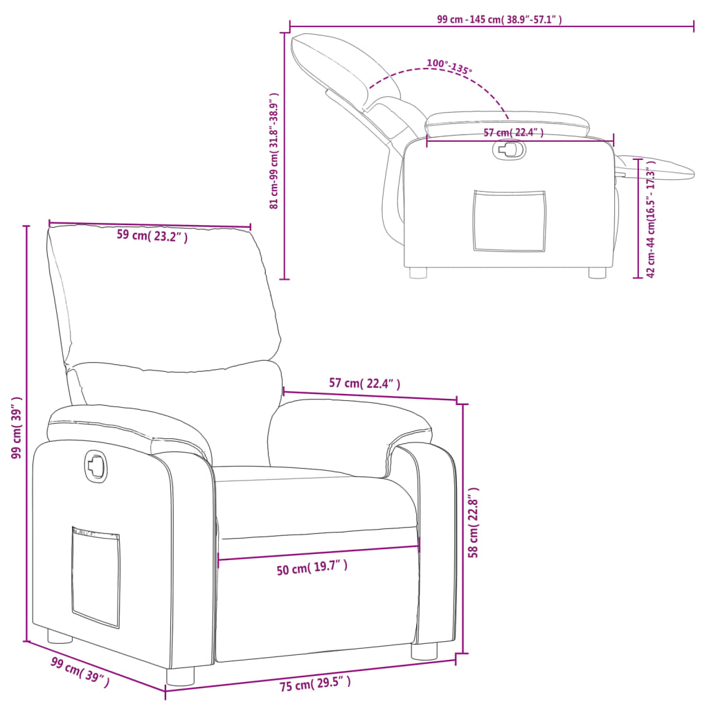 vidaXL Sillón reclinable de cuero sintético gris