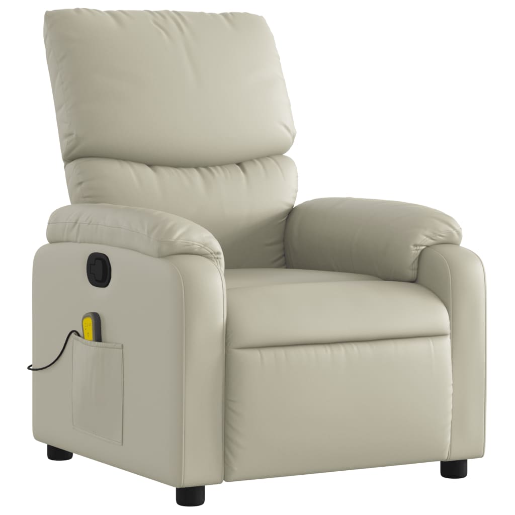 vidaXL Sillón reclinable de masaje cuero sintético crema