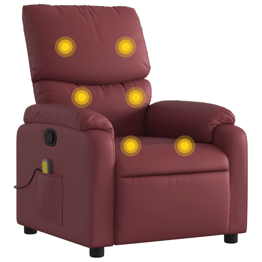 vidaXL Sillón de masaje reclinable cuero sintético rojo tinto