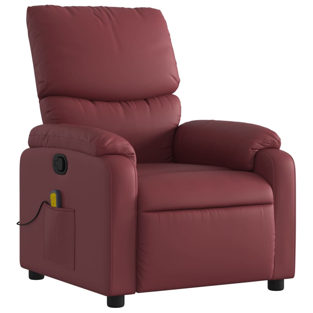 vidaXL Sillón de masaje reclinable cuero sintético rojo tinto