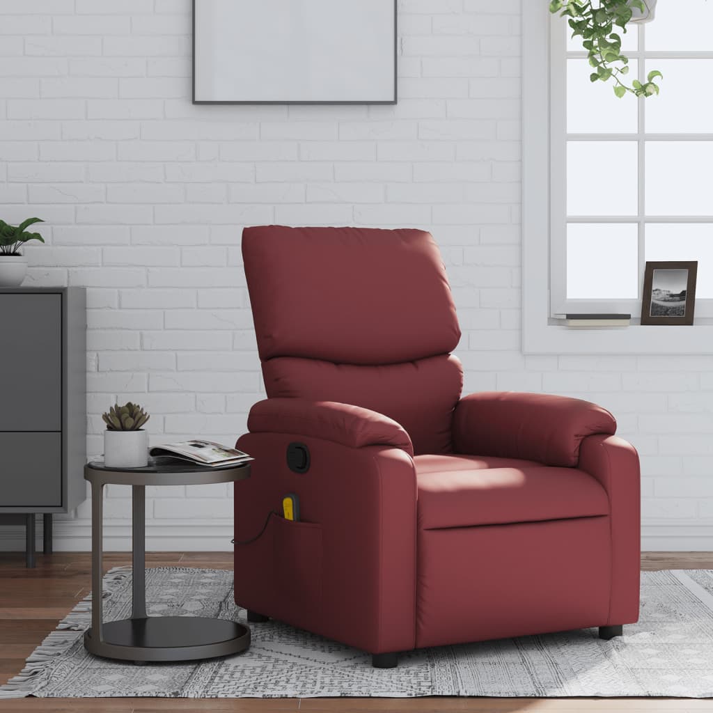 vidaXL Sillón de masaje reclinable cuero sintético rojo tinto