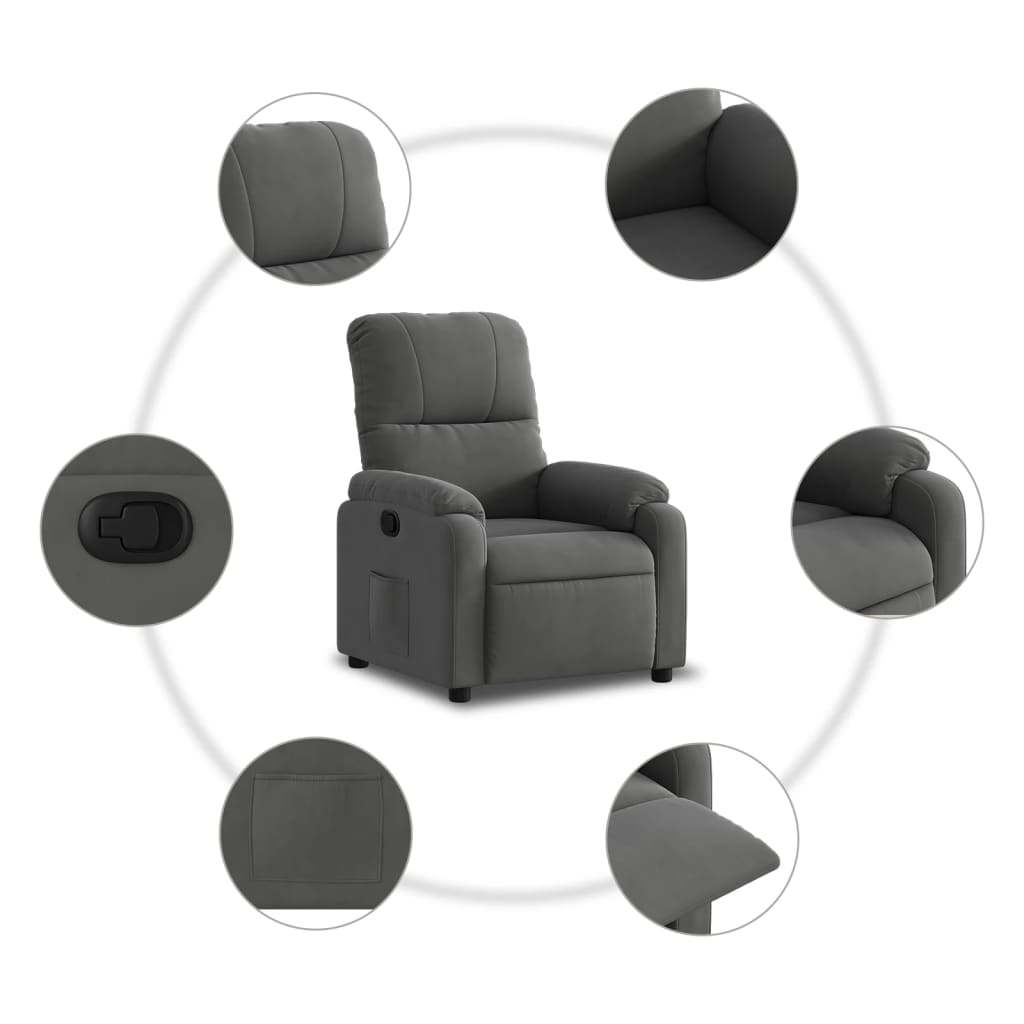 vidaXL Sillón reclinable tela de microfibra gris oscuro