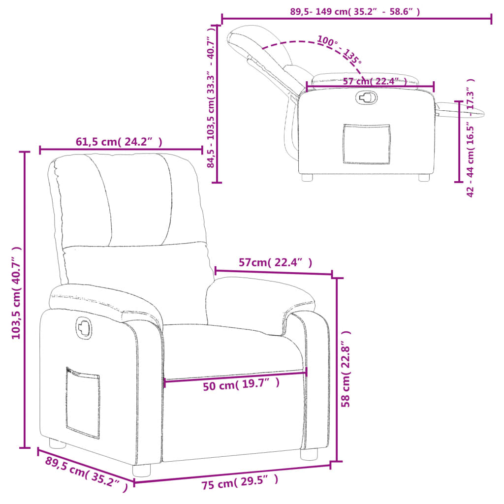 vidaXL Sillón reclinable tela de microfibra gris oscuro