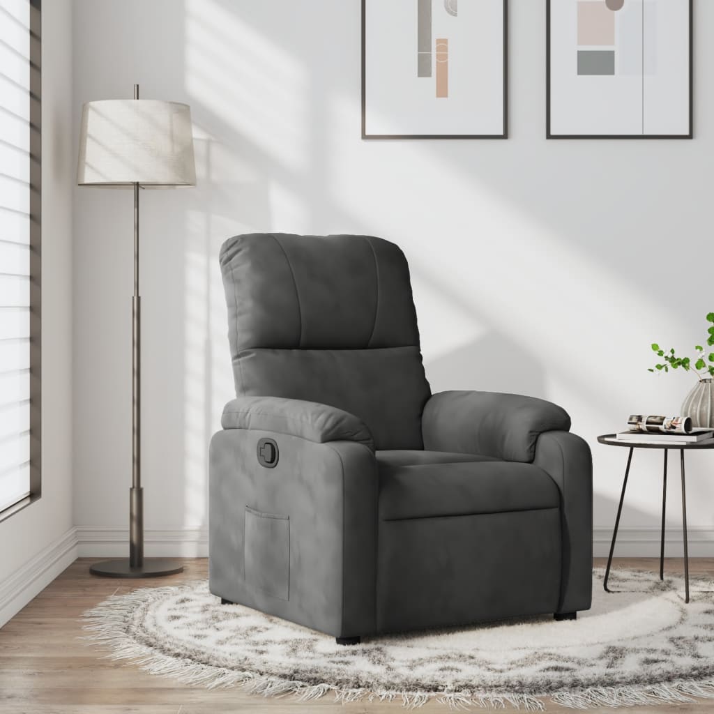 vidaXL Sillón reclinable tela de microfibra gris oscuro