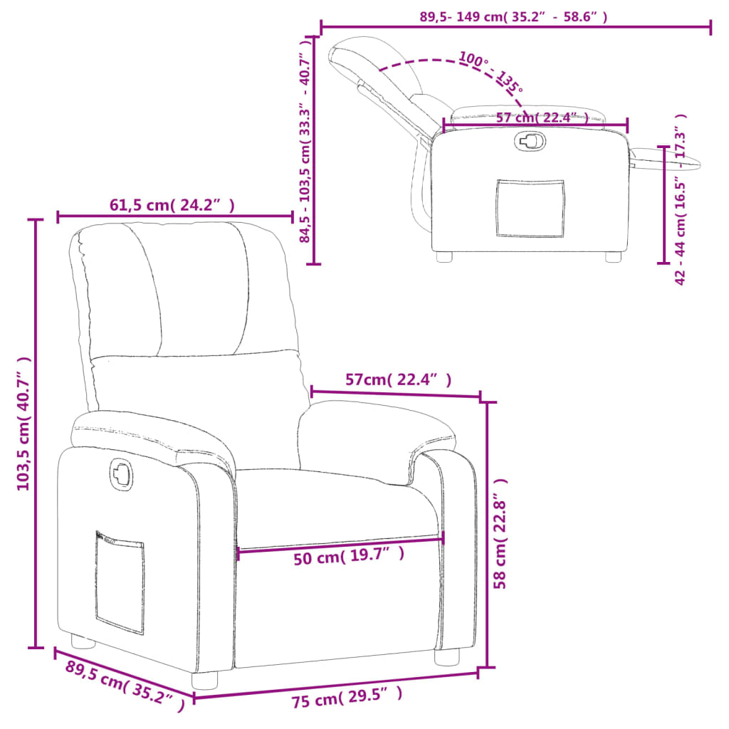 vidaXL Sillón reclinable tela de microfibra color crema