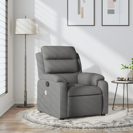 vidaXL Sillón de masaje reclinable de tela gris oscuro