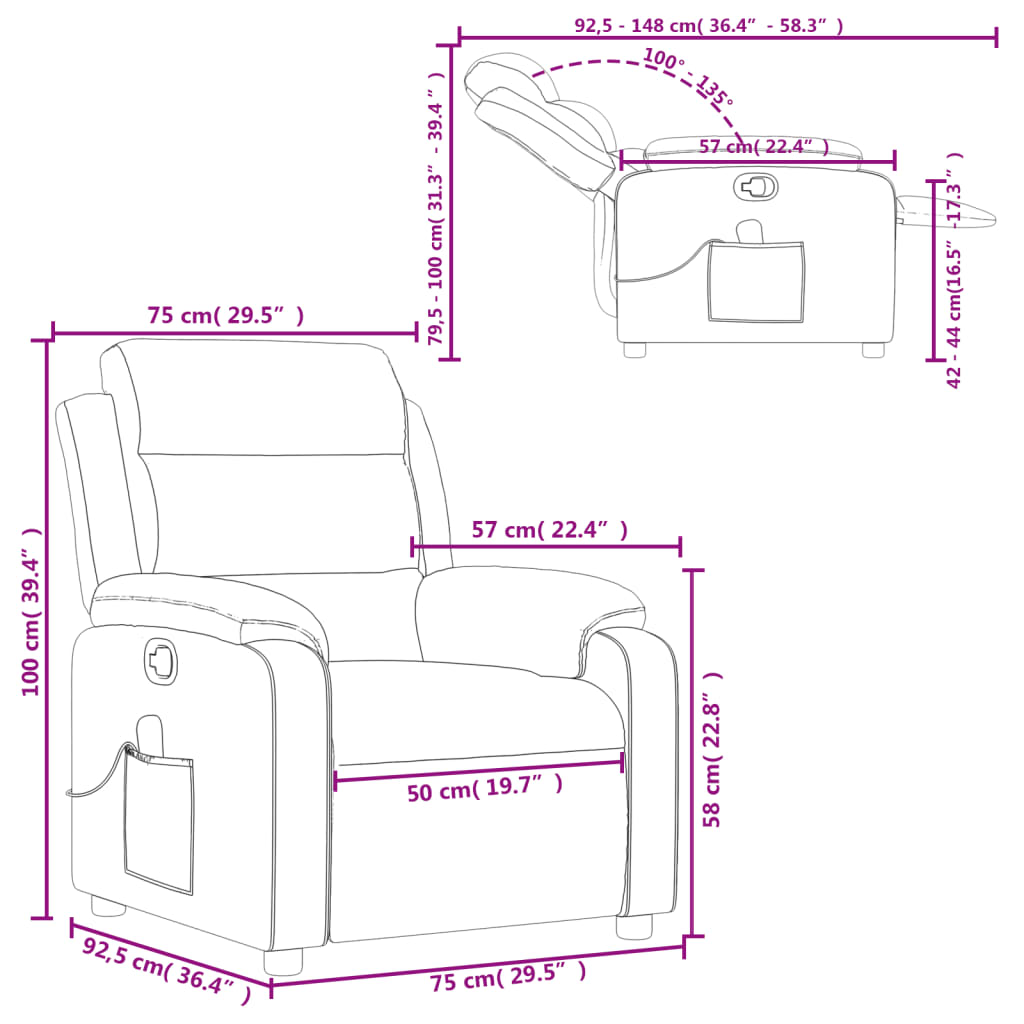 vidaXL Sillón de masaje reclinable de tela verde oscuro