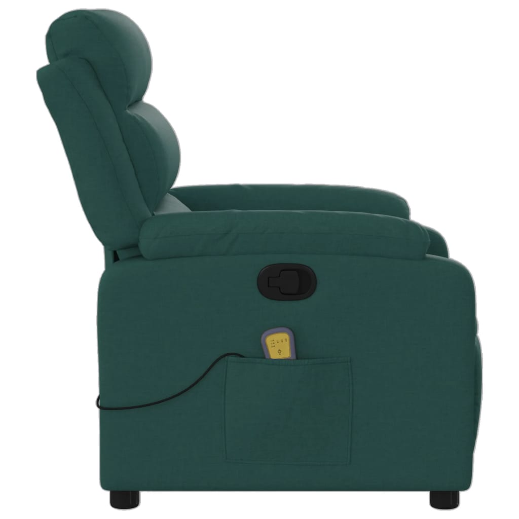 vidaXL Sillón de masaje reclinable de tela verde oscuro