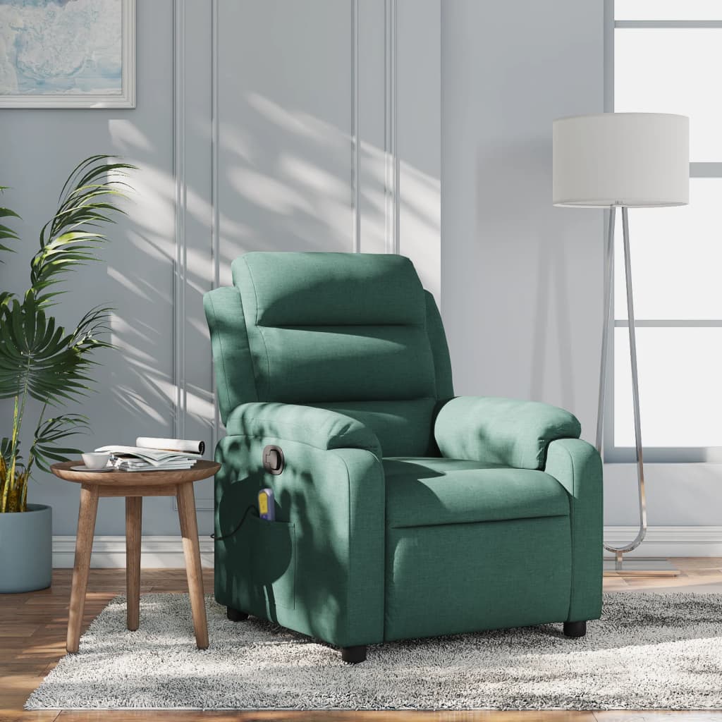 vidaXL Sillón de masaje reclinable de tela verde oscuro