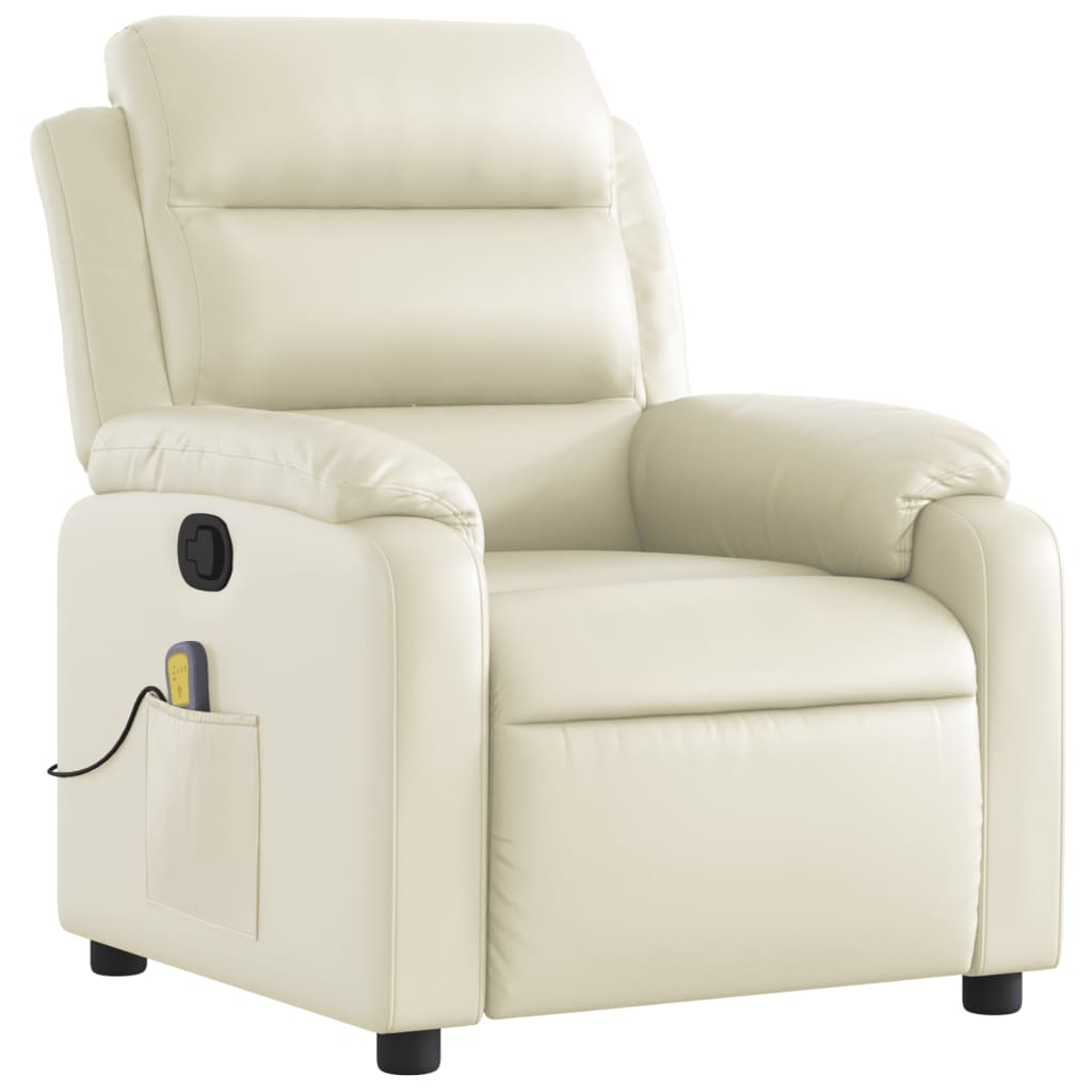 vidaXL Sillón reclinable de masaje cuero sintético crema