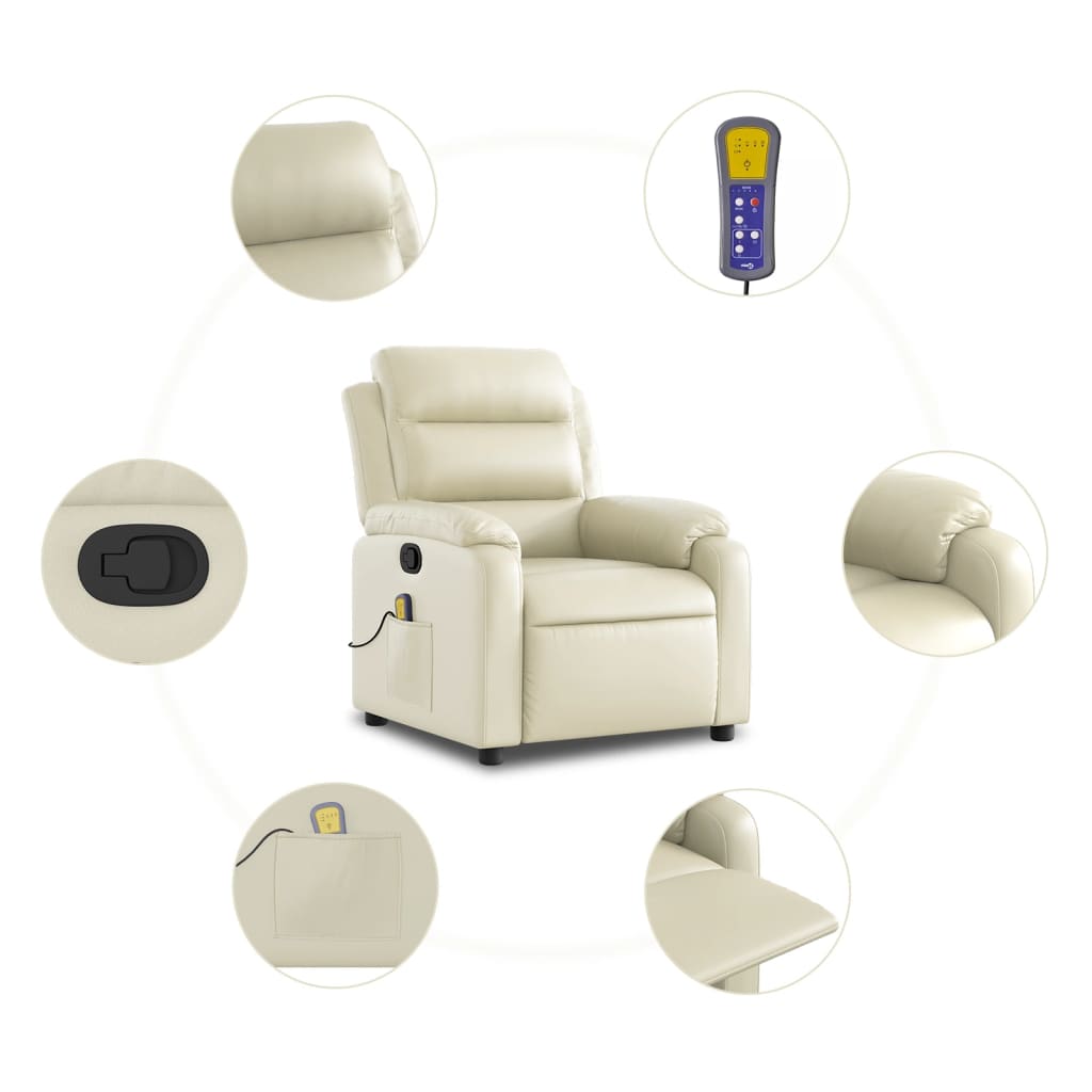 vidaXL Sillón reclinable de masaje cuero sintético crema