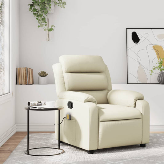 vidaXL Sillón reclinable de masaje cuero sintético crema