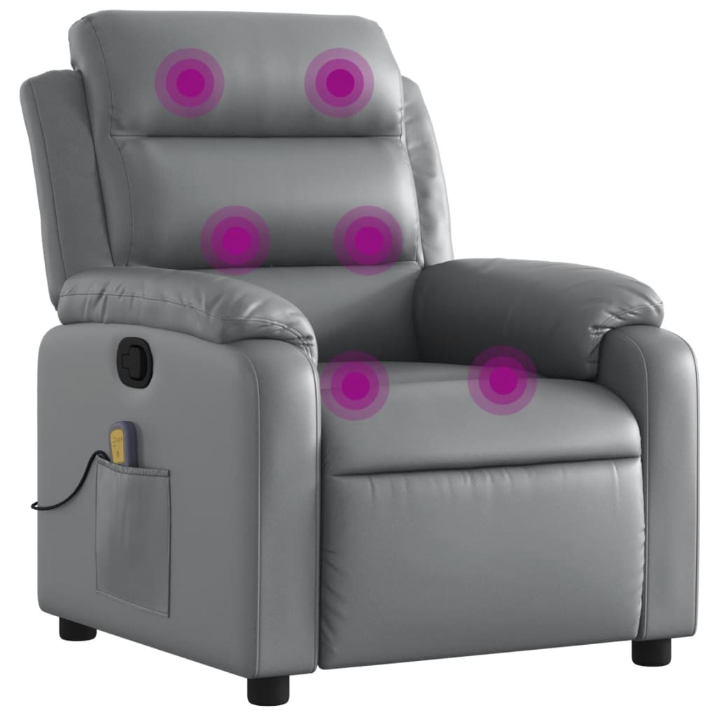 vidaXL Sillón de masaje reclinable cuero sintético gris