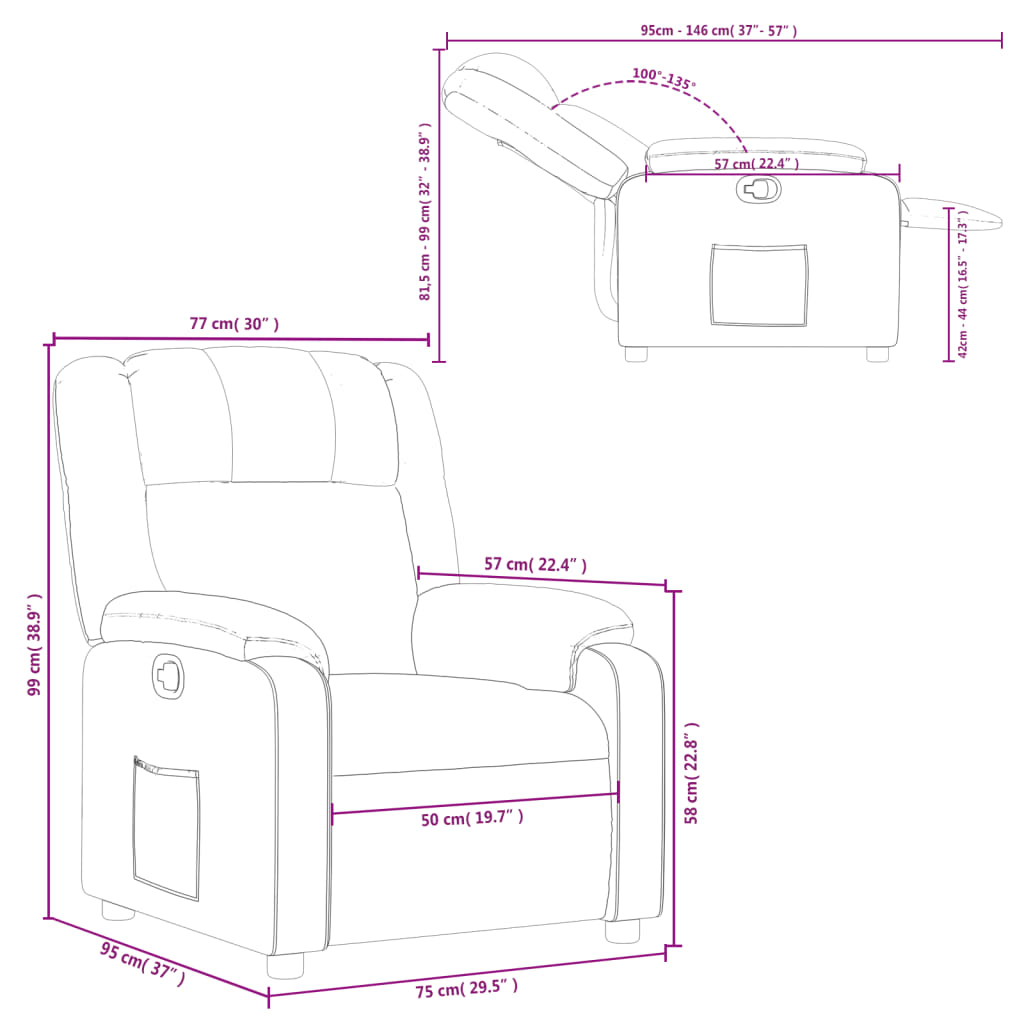 vidaXL Sillón reclinable de cuero sintético crema